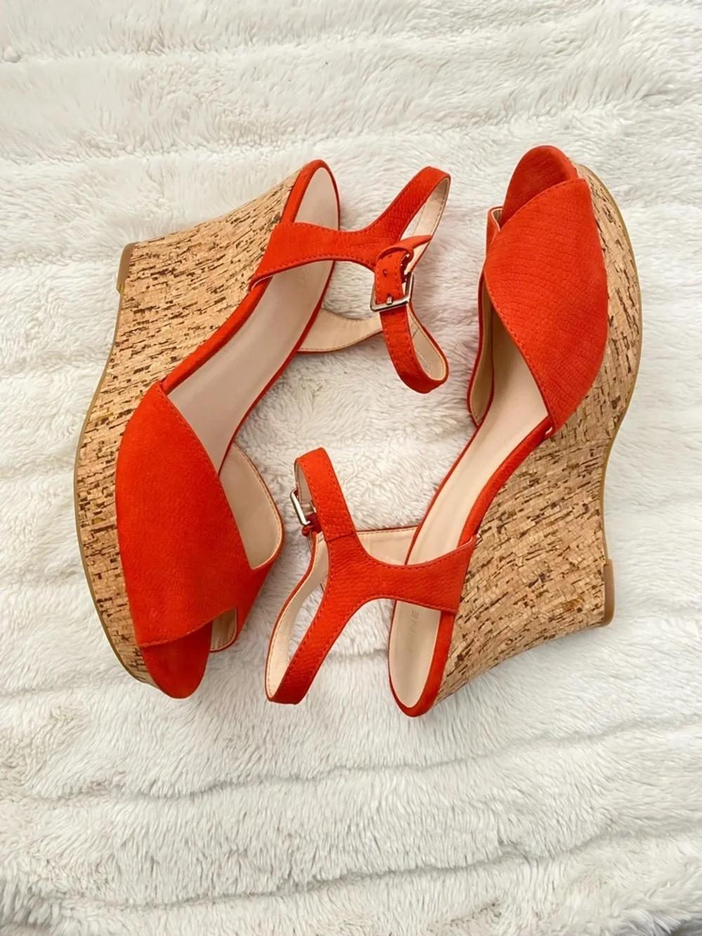 Nine West Orange Suede Wedge Sandals with Ankle Strap Size 10